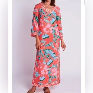 NWT NEW CK Bradley peppin caftan Coral Maxi Dress Size L